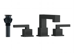 Matte Black Widespread Bathroom Faucet, Waterfall Bathroom Faucets for Sink 3 Hole, 2-Handles Modern Vanity Faucet with Pop Up Drain Assembly and Lead-Free Supply Hose,8-Inch