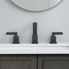 Matte Black Widespread Bathroom Faucet, Waterfall Bathroom Faucets for Sink 3 Hole, 2-Handles Modern Vanity Faucet with Pop Up Drain Assembly and Lead-Free Supply Hose,8-Inch