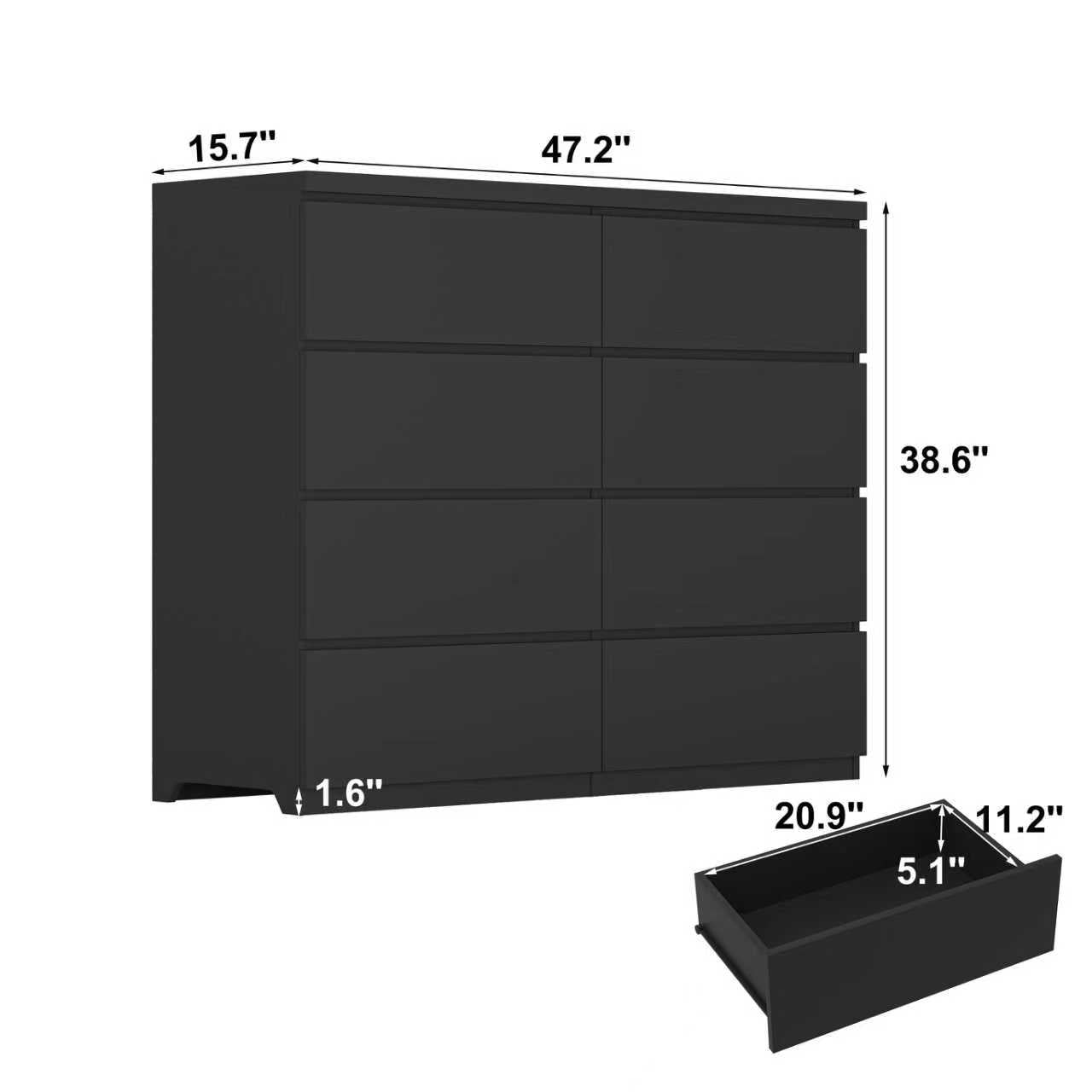 8 Drawers Dresser for Bedroom, Wood Bedroom Dresser Modern Drawer Chest, 8 Chest of Drawer, Tall Dresser for Closet, Dressers Organizer for Living Room, Closet,Black