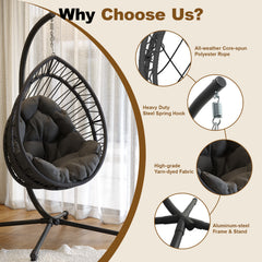 Outdoor Egg-shaped Hanging Chair with Stand, Patio Egg-shaped Swing Chair, Indoor Rocking Chair, Outdoor Hammock Egg-shaped Chair, Dark Gray