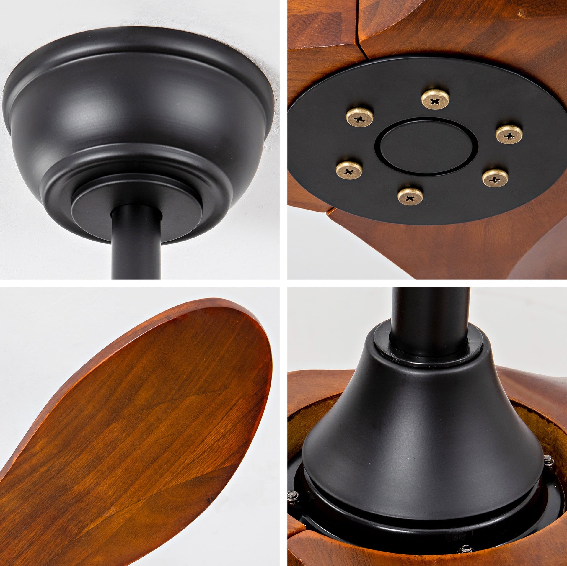 36" Solid Wood Ceiling Fan, Outdoor, 3 Blade, No Light, Walnut, for Patio Living Room Bedroom Porch, Remote Control, Water Resistant