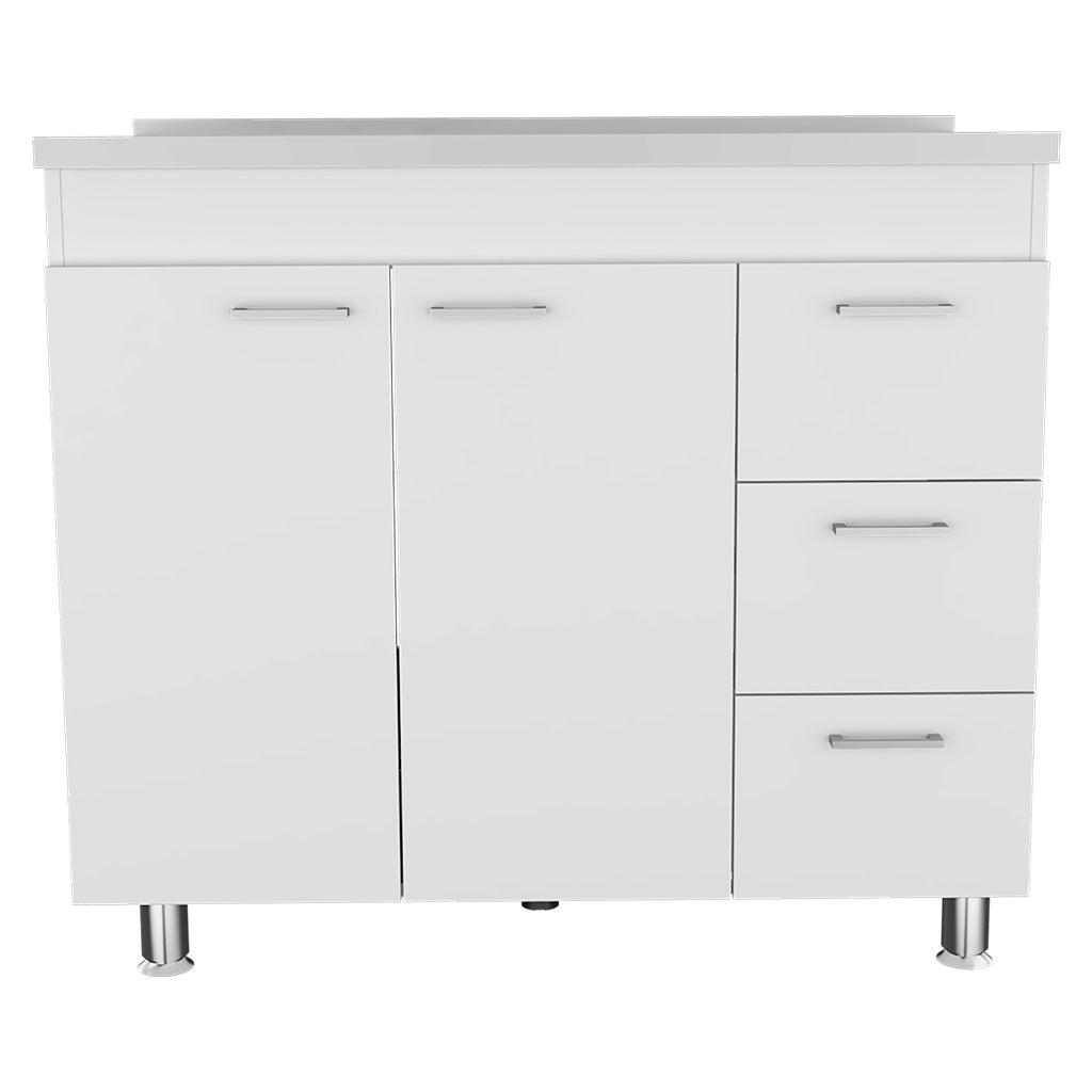 Ferretti Base Cabinet , Three Drawers, Double Door, Four Legs -White