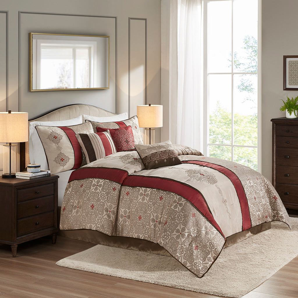 King 7 Piece Jacquard Comforter Set with Throw Pillows