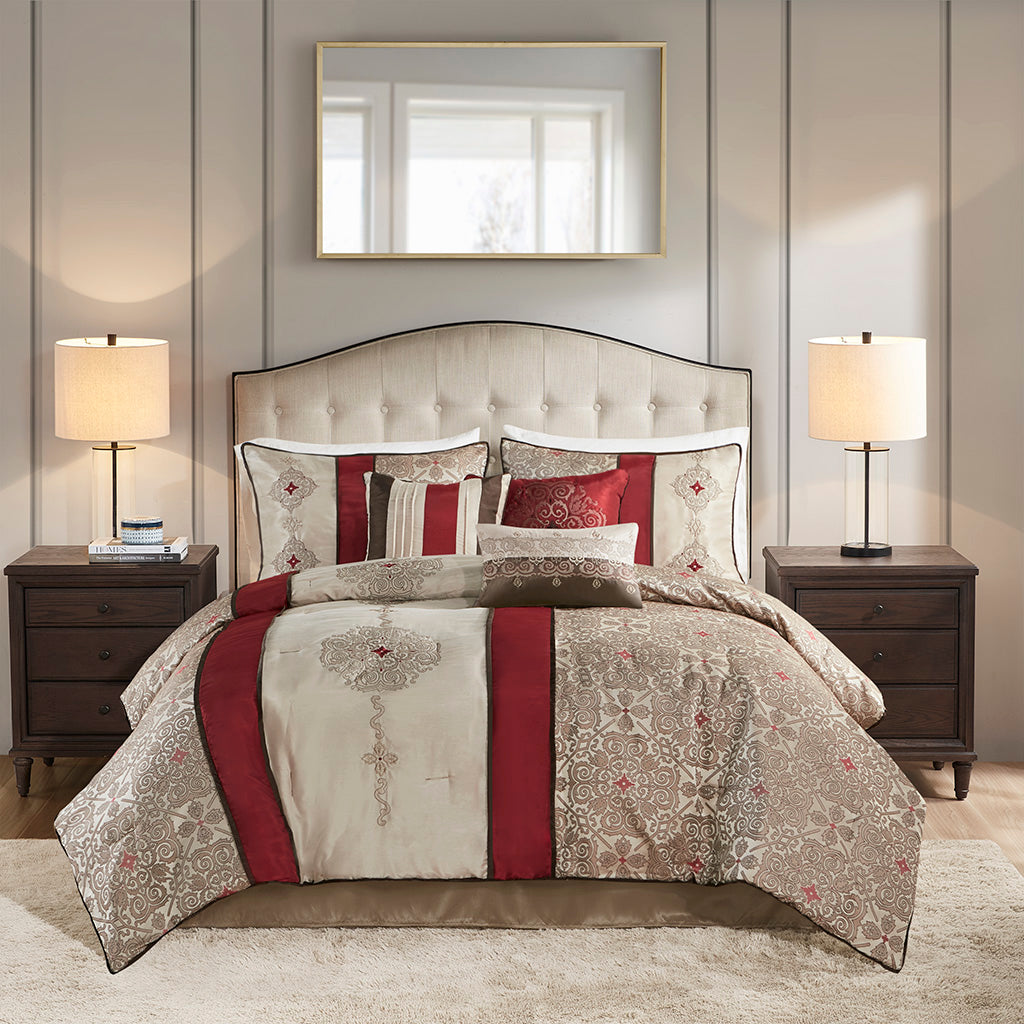 King 7 Piece Jacquard Comforter Set with Throw Pillows