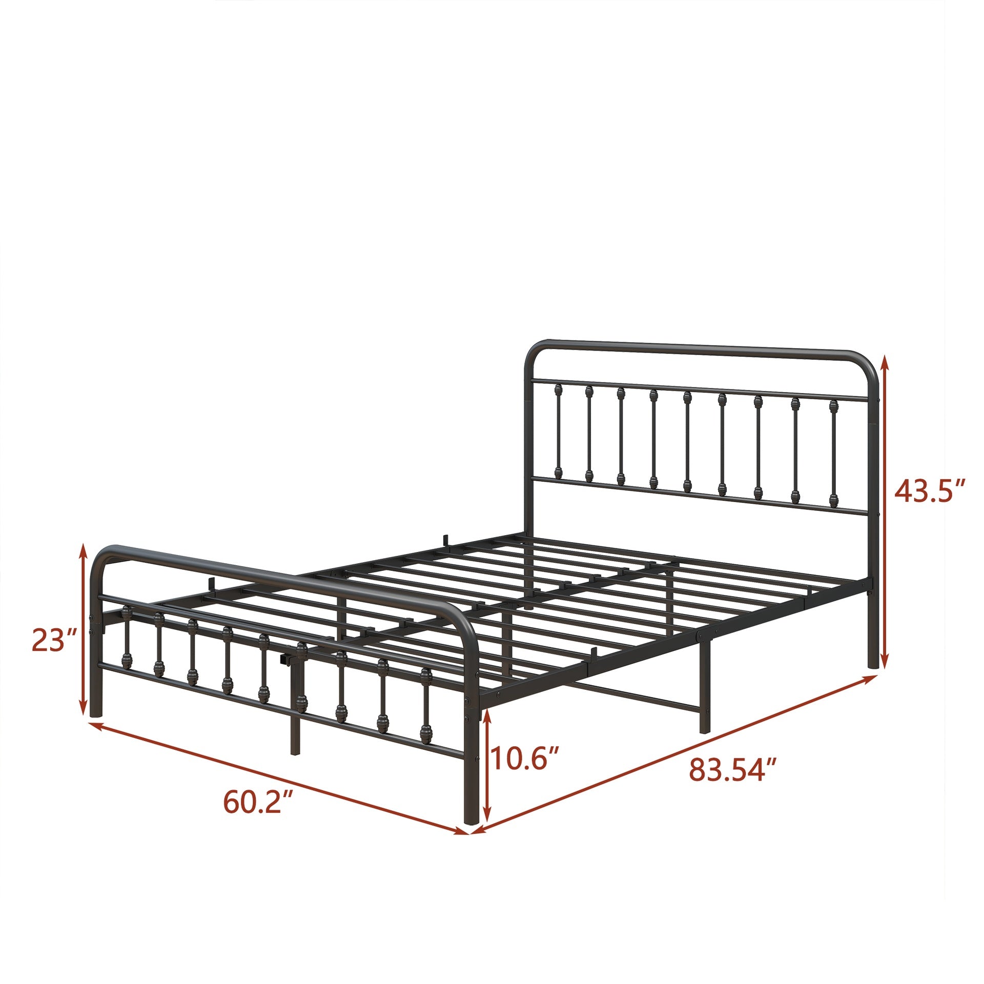 Metal Platform Bed Frame, Victorian Style Headboard/Footboard/Under Bed Storage/No Box Spring Needed/Queen Size Black