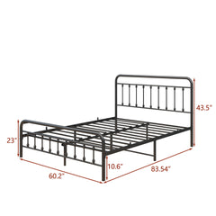 Metal Platform Bed Frame, Victorian Style Headboard/Footboard/Under Bed Storage/No Box Spring Needed/Queen Size Black