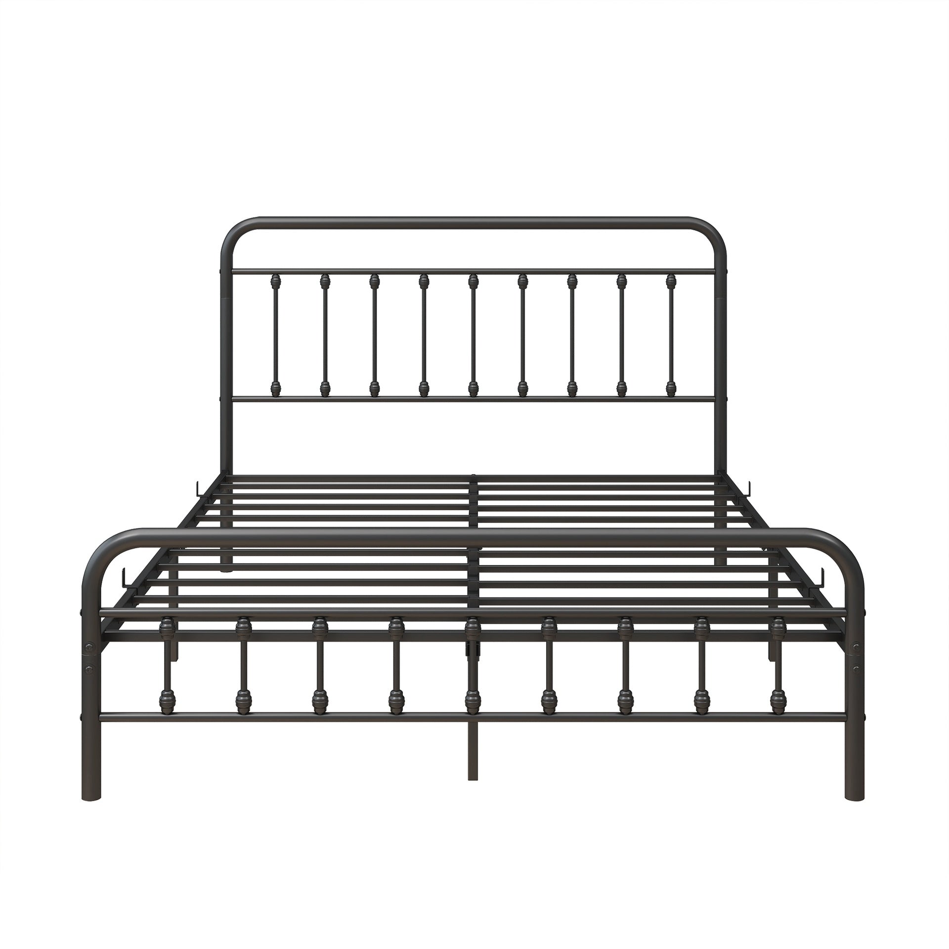 Metal Platform Bed Frame, Victorian Style Headboard/Footboard/Under Bed Storage/No Box Spring Needed/Queen Size Black