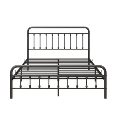 Metal Platform Bed Frame, Victorian Style Headboard/Footboard/Under Bed Storage/No Box Spring Needed/Queen Size Black