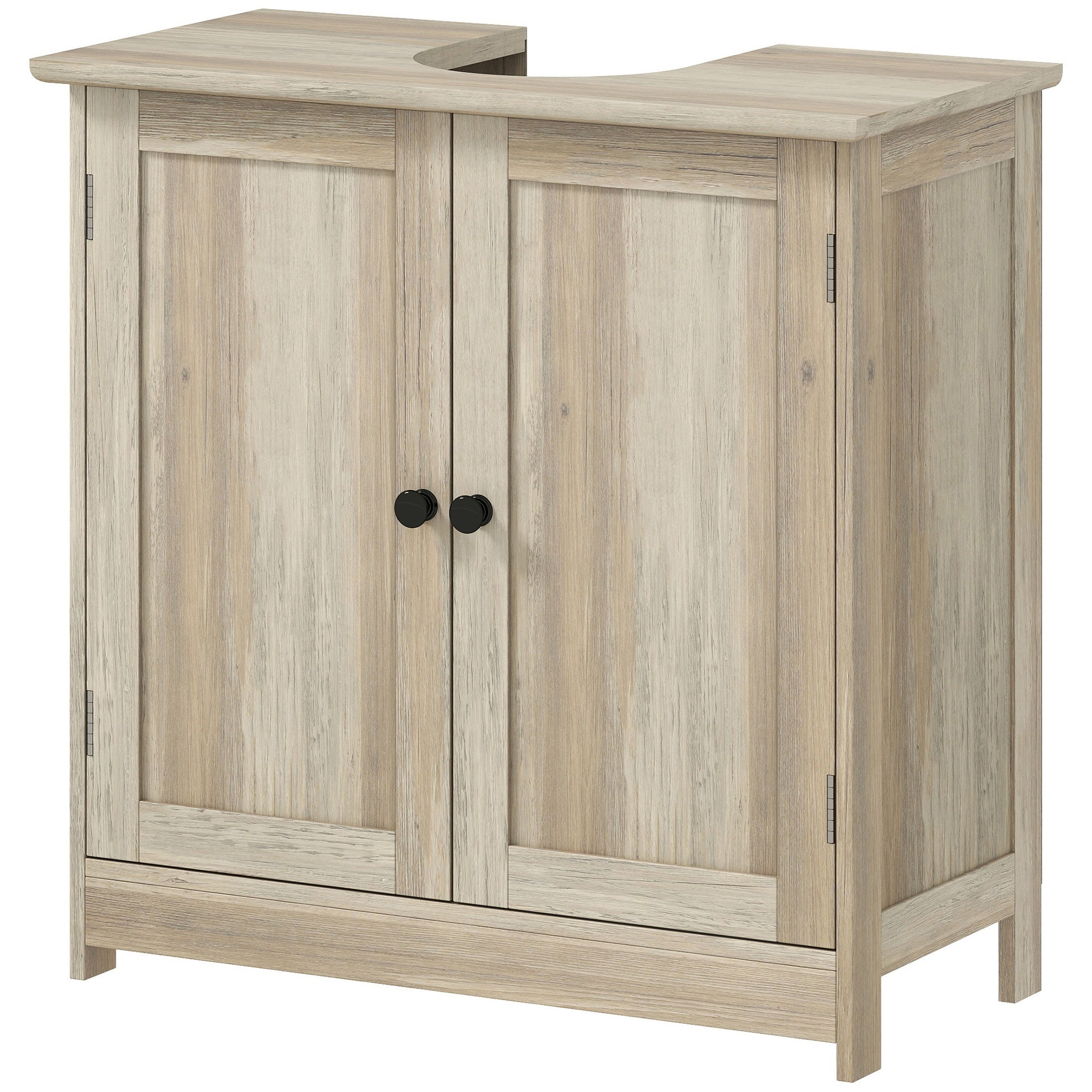Bathroom Vanity Cabinet, Under Sink Bathroom Cabinet with 2 Doors and Adjustable Shelf, Weathered Gray Oak  (Without bathroom basin)