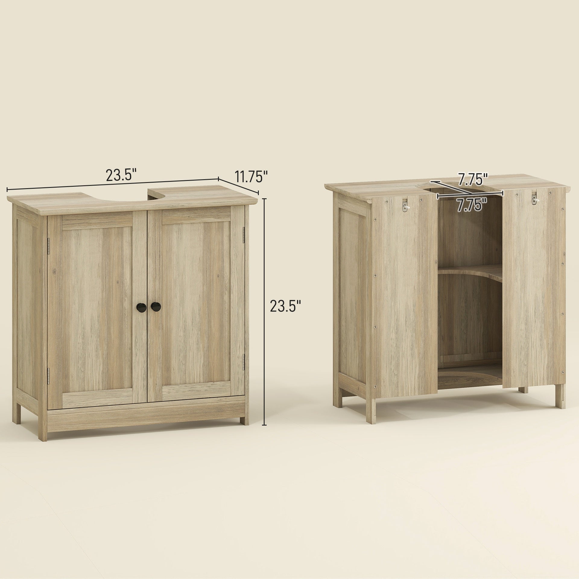 Bathroom Vanity Cabinet, Under Sink Bathroom Cabinet with 2 Doors and Adjustable Shelf, Weathered Gray Oak  (Without bathroom basin)