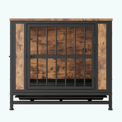Dog Crate Furniture,  Wooden Dog Crate Table, 27.48" Dog Kennel with 2 Sliding Doors and Thick Iron Door Frame, Decorative Pet Crate House for Small Dog Indoor Use(Rustic Brown)