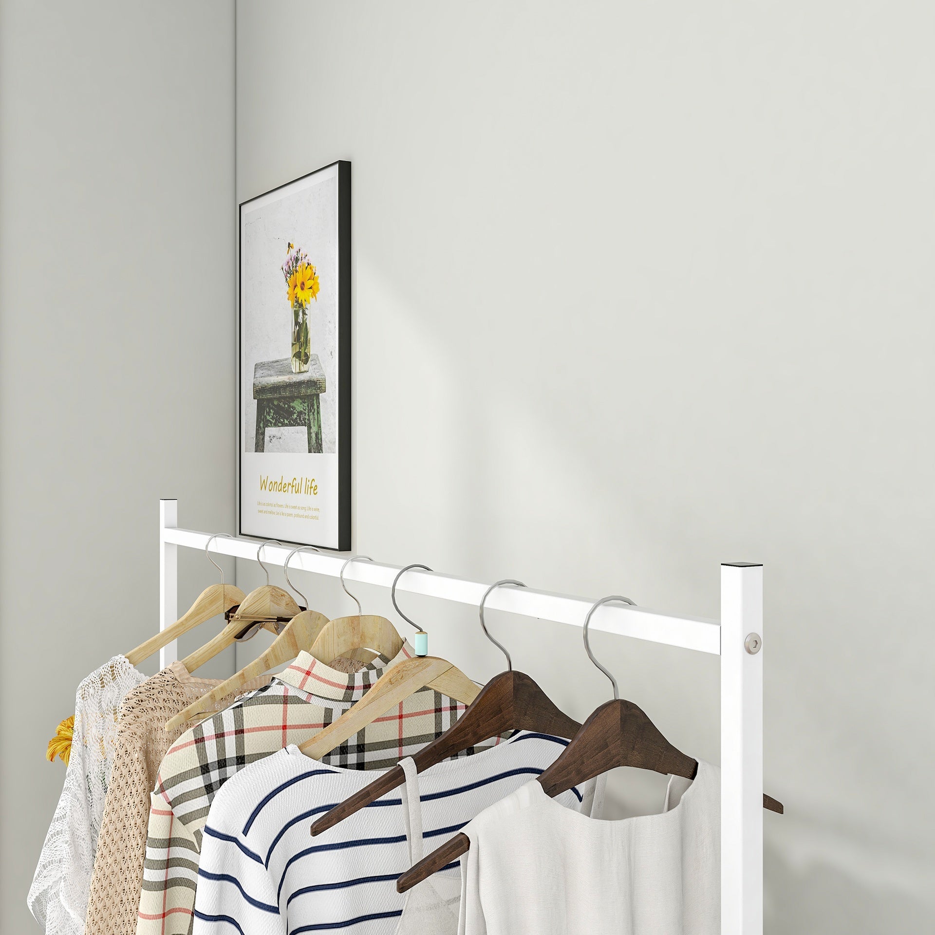 Garment Rack Freestanding Hanger Multi-functional Single pole Bedroom Clothing Rack Bedroom, White