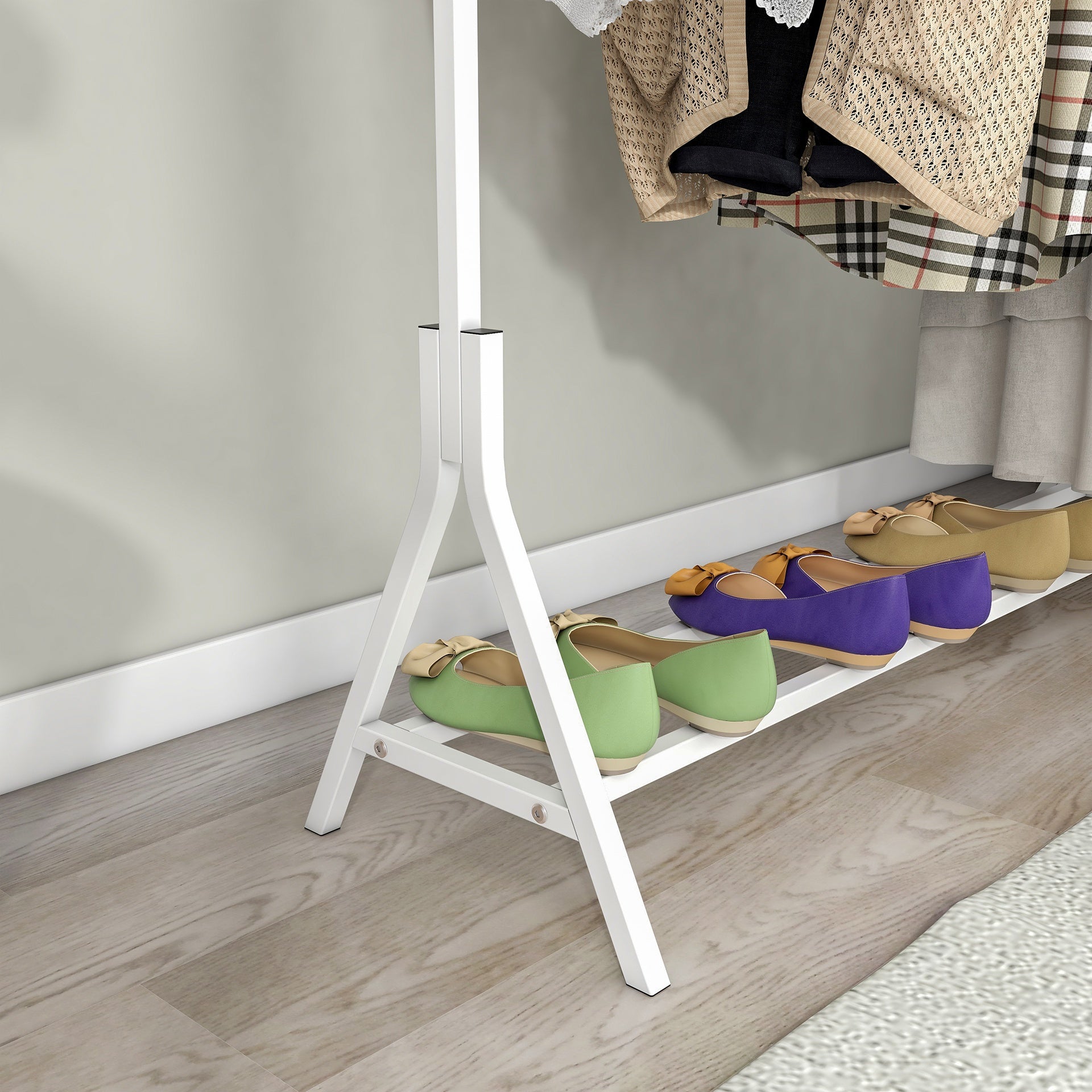 Garment Rack Freestanding Hanger Multi-functional Single pole Bedroom Clothing Rack Bedroom, White