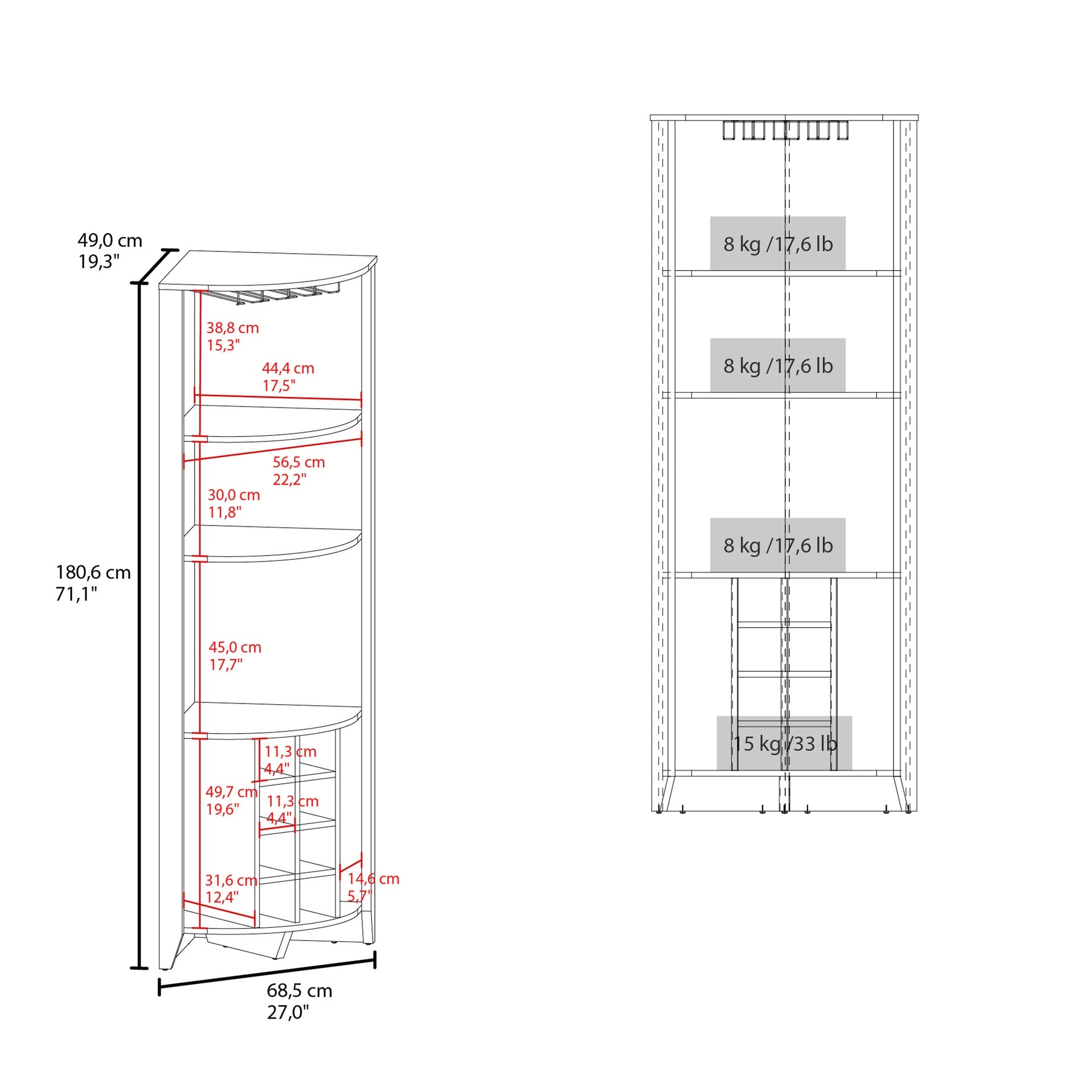 Bouvet Corner Bar Cabinet, Three Shelves, Eight Built-in Wine Rack, Two Side Shelves