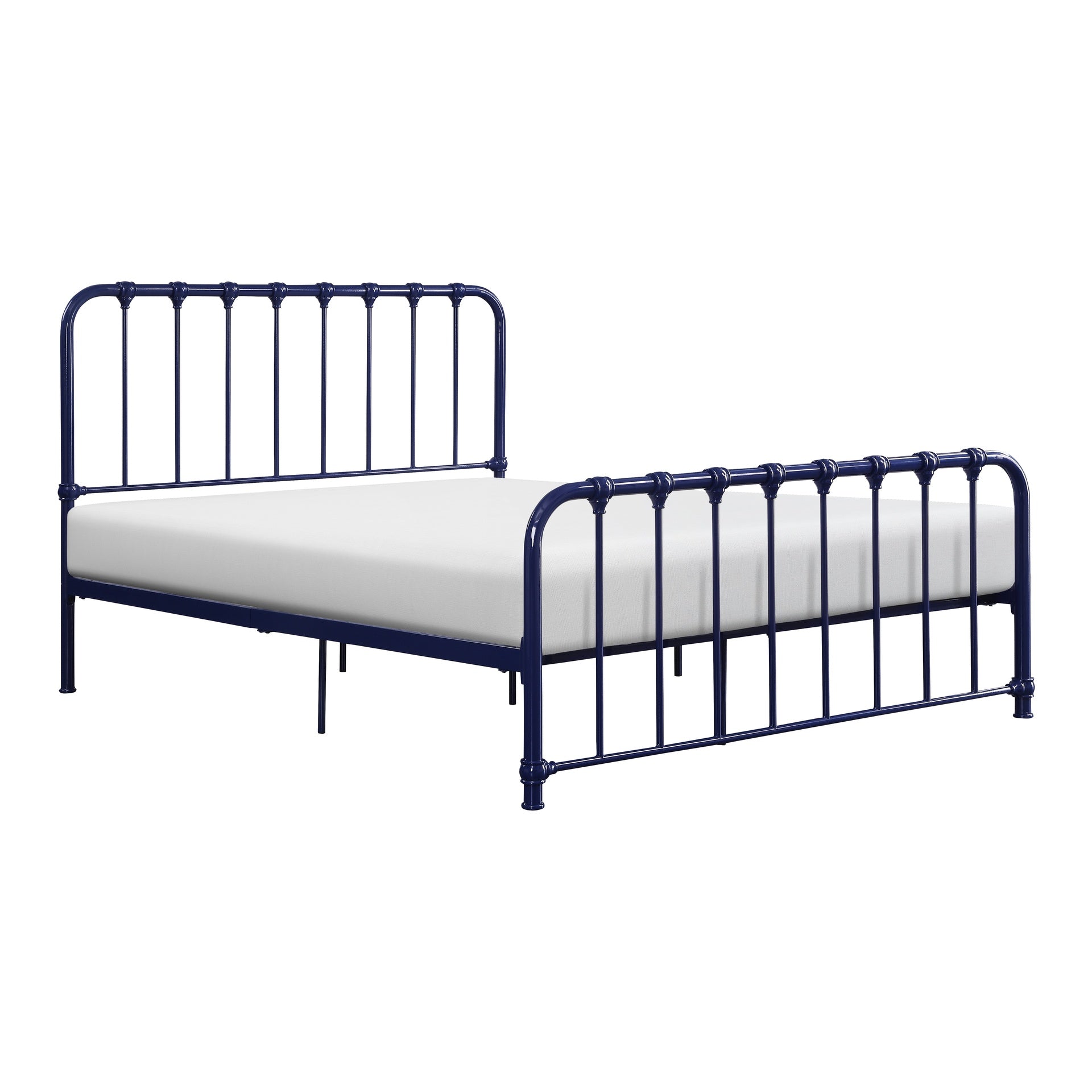 Metal Bed Blue Finish Queen Platform Bed 1pc, Bed in a Box