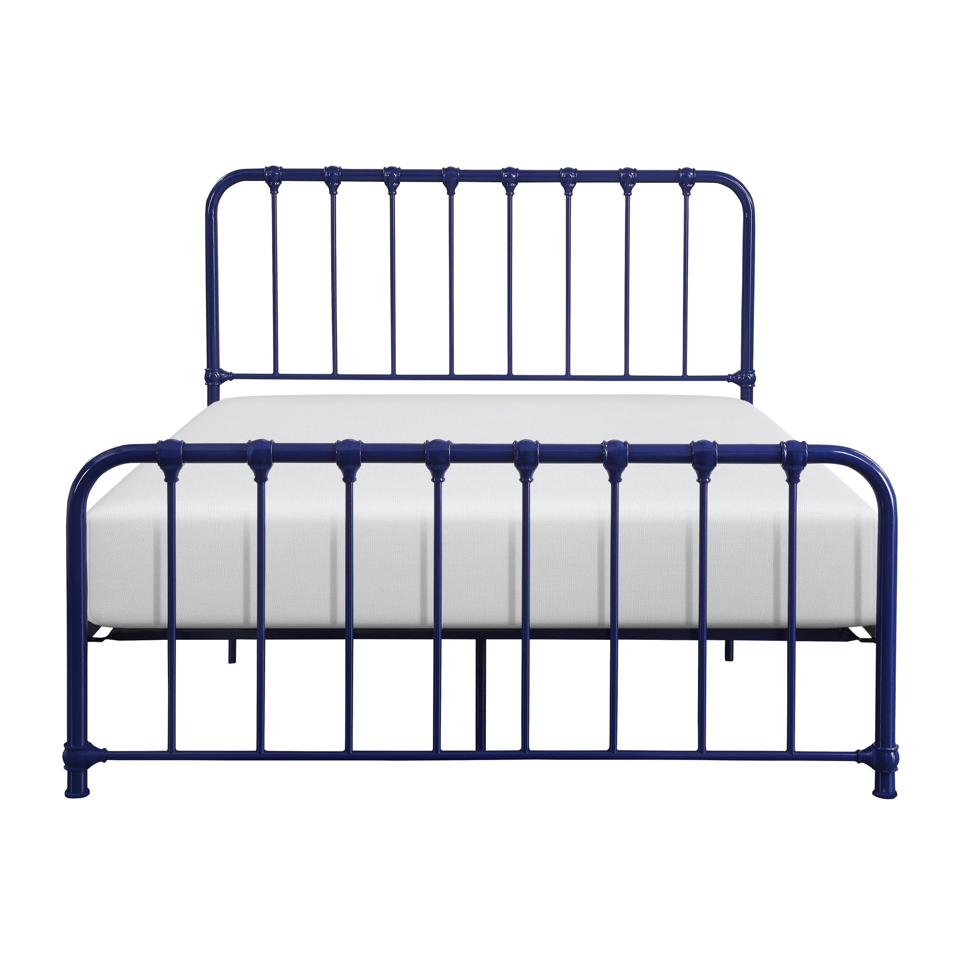 Metal Bed Blue Finish Queen Platform Bed 1pc, Bed in a Box