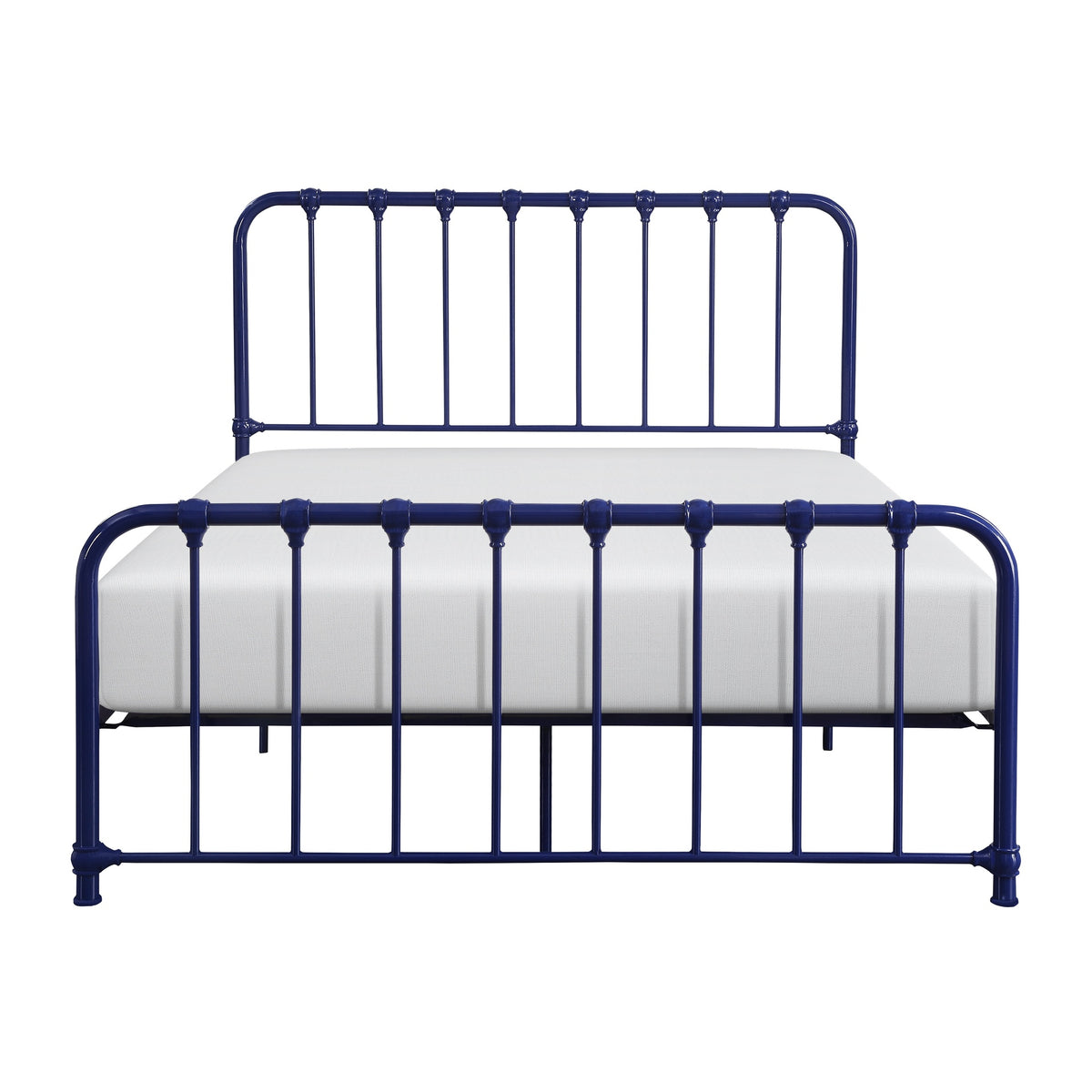 Metal Bed Blue Finish Queen Platform Bed 1pc, Bed in a Box