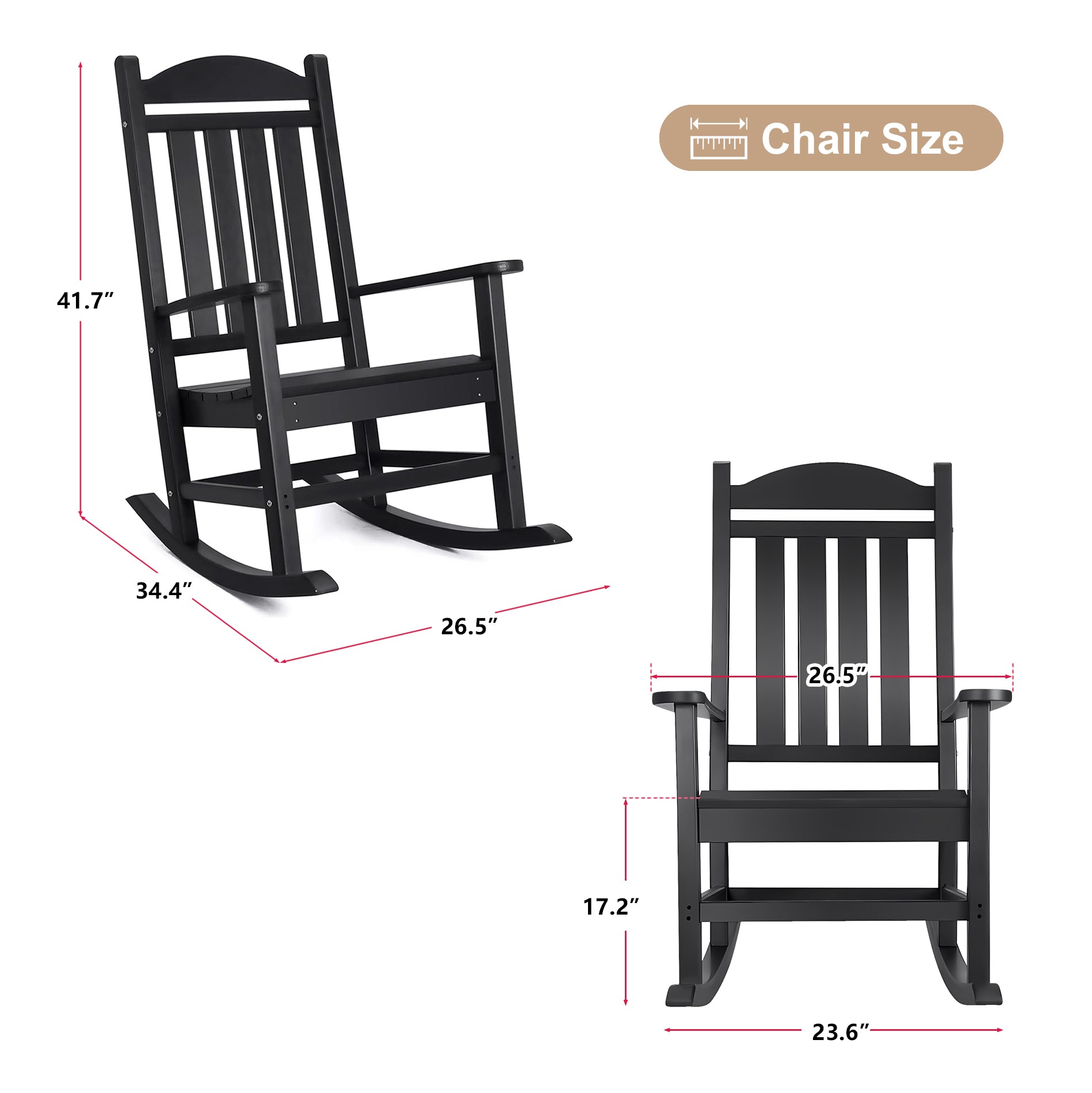 HDPE Outdoor Rocking Chairs, Porch Rocker with High Back, Patio Rockers Weather Resistant Rocking Chairs for Patio, Garden, Backyard