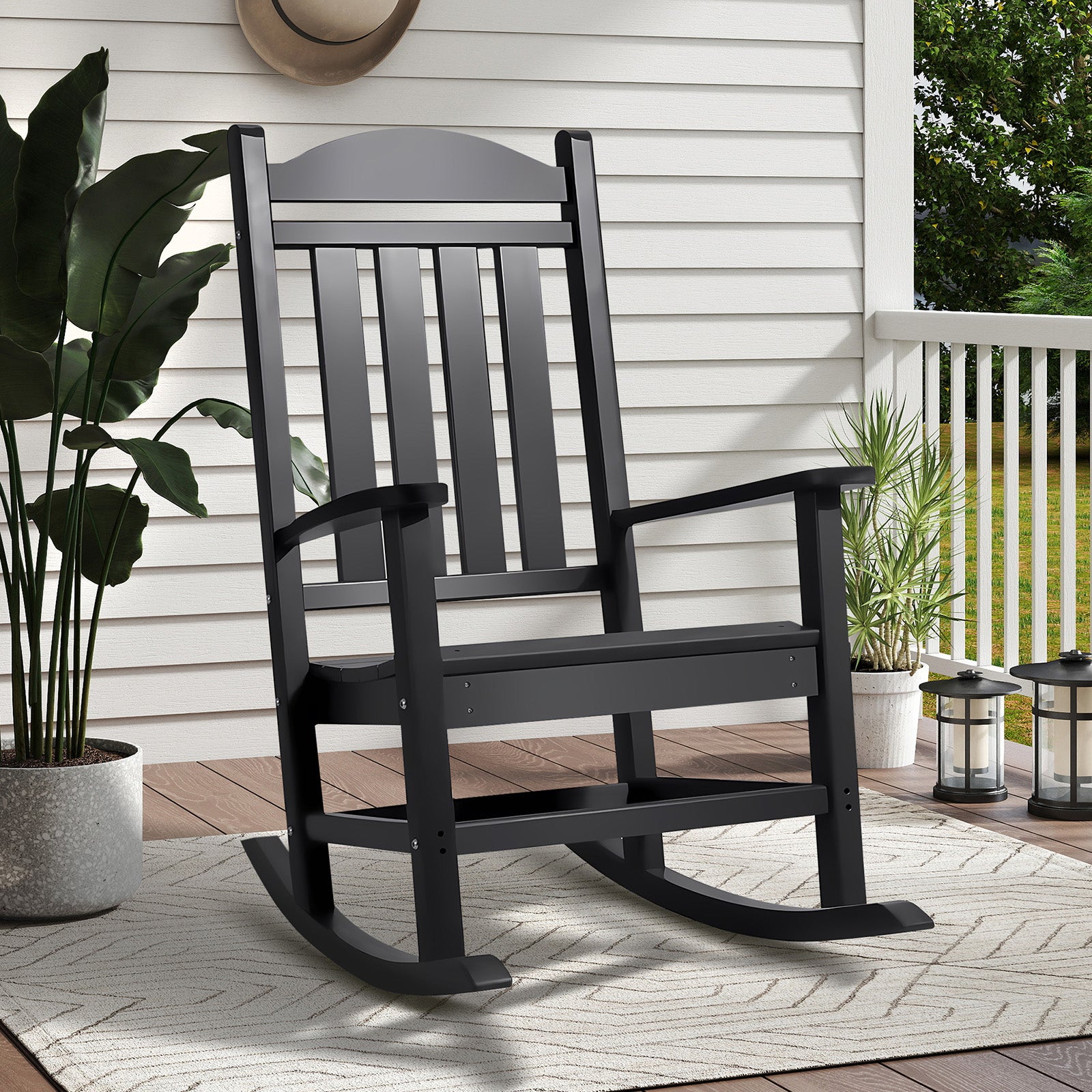 HDPE Outdoor Rocking Chairs, Porch Rocker with High Back, Patio Rockers Weather Resistant Rocking Chairs for Patio, Garden, Backyard