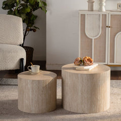 Nesting Coffee Table Set of 2 Round Wooden Coffee Tables Circle Modern Table for Small Space Living Room Bedroom Accent End Side Table