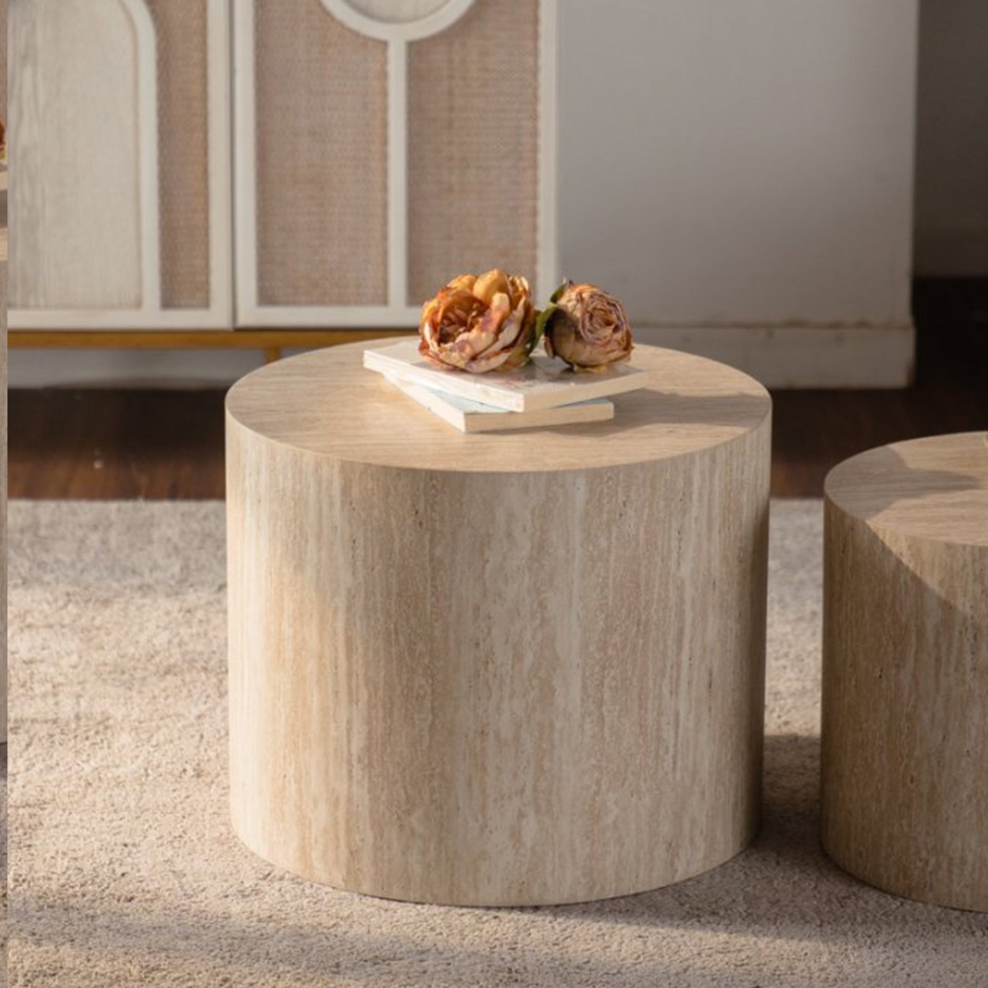 Nesting Coffee Table Set of 2 Round Wooden Coffee Tables Circle Modern Table for Small Space Living Room Bedroom Accent End Side Table