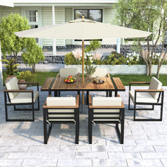 7 Pieces Outdoor Dining Set Patio Dining Table and Chair Set with and Removable Cushions for Patio, Backyard, Garden, Beige