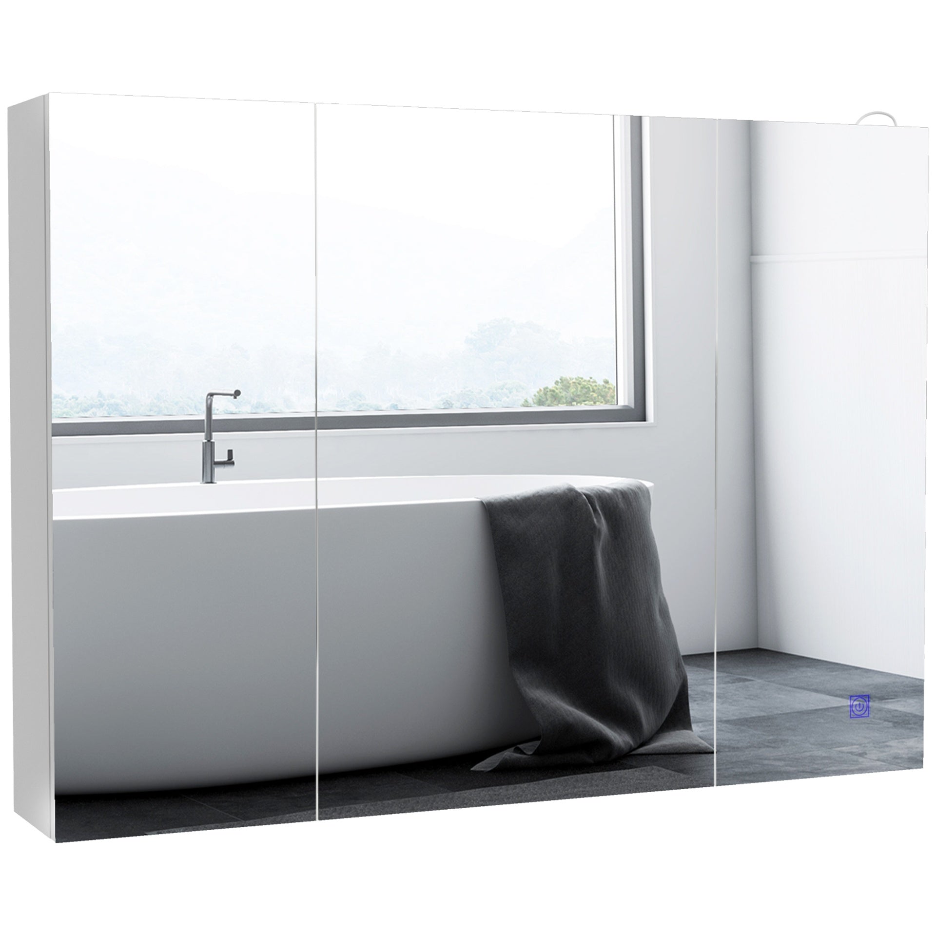 kleankin Lighted Medicine Cabinet with Mirror, 26" x 36" Wall Mounted Bathroom Mirror with Storage, 3-Color Bathroom Wall Cabinet with USB Charge, Adjustable Shelf, High Gloss White