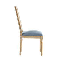 [Set of 4] French Country Dining Chairs - Elegant Cane Backrest & Upholstered Seats with Fluted Legs - Rustic Weathered Finish - Solid Rubberwood Frame - Vintage Inspired Kitchen & Dining Room Chairs
