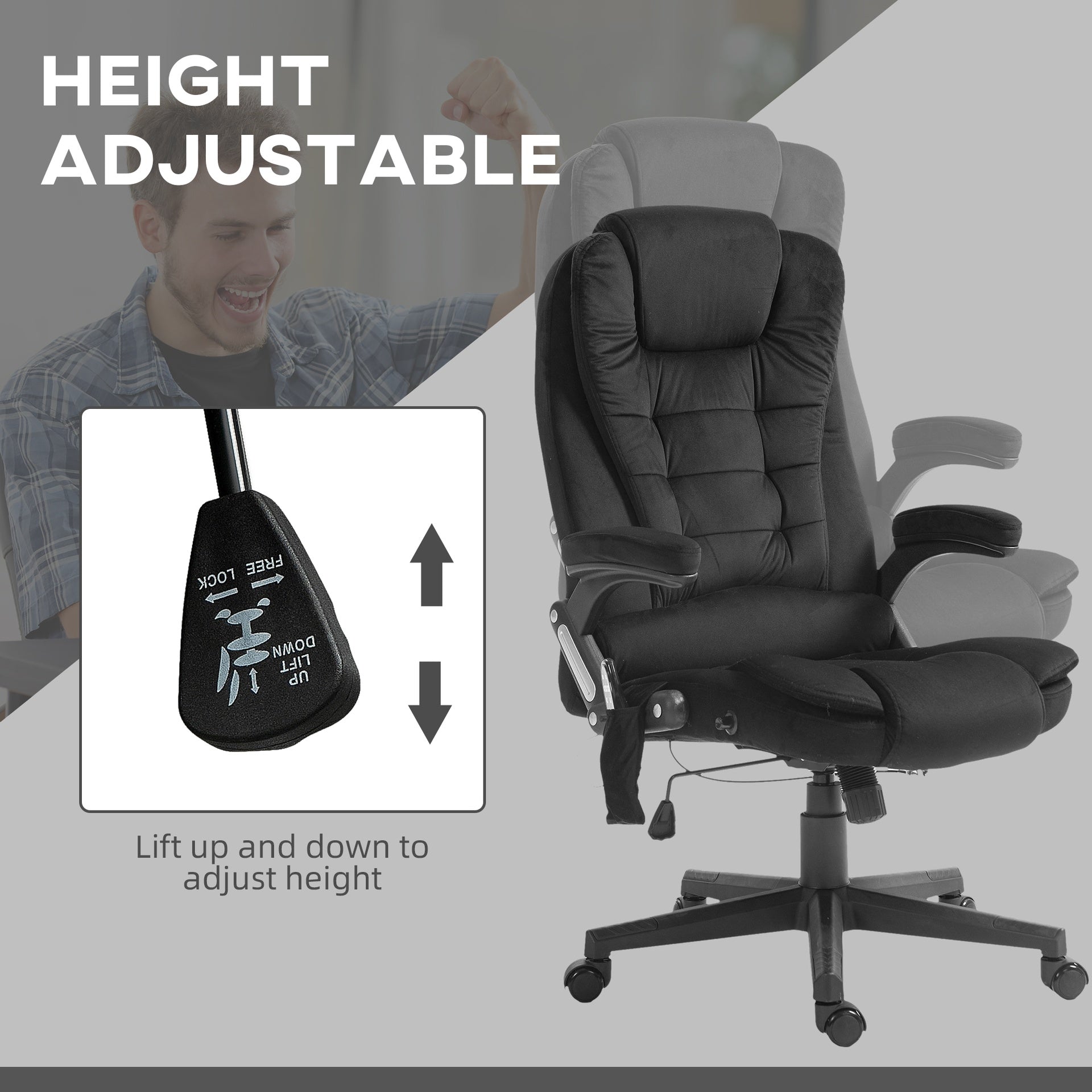 HOMCOM 6 Point Vibrating Massage Office Chair with Heat, Velvet High Back Executive Office Chair with Reclining Backrest, Padded Armrests and Remote, Black
