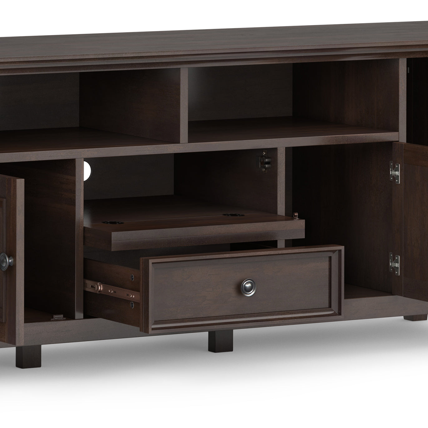 Amherst 72 inch Wide Solid Wood TV Stand in Brunette Brown For TVs up to 80 inches