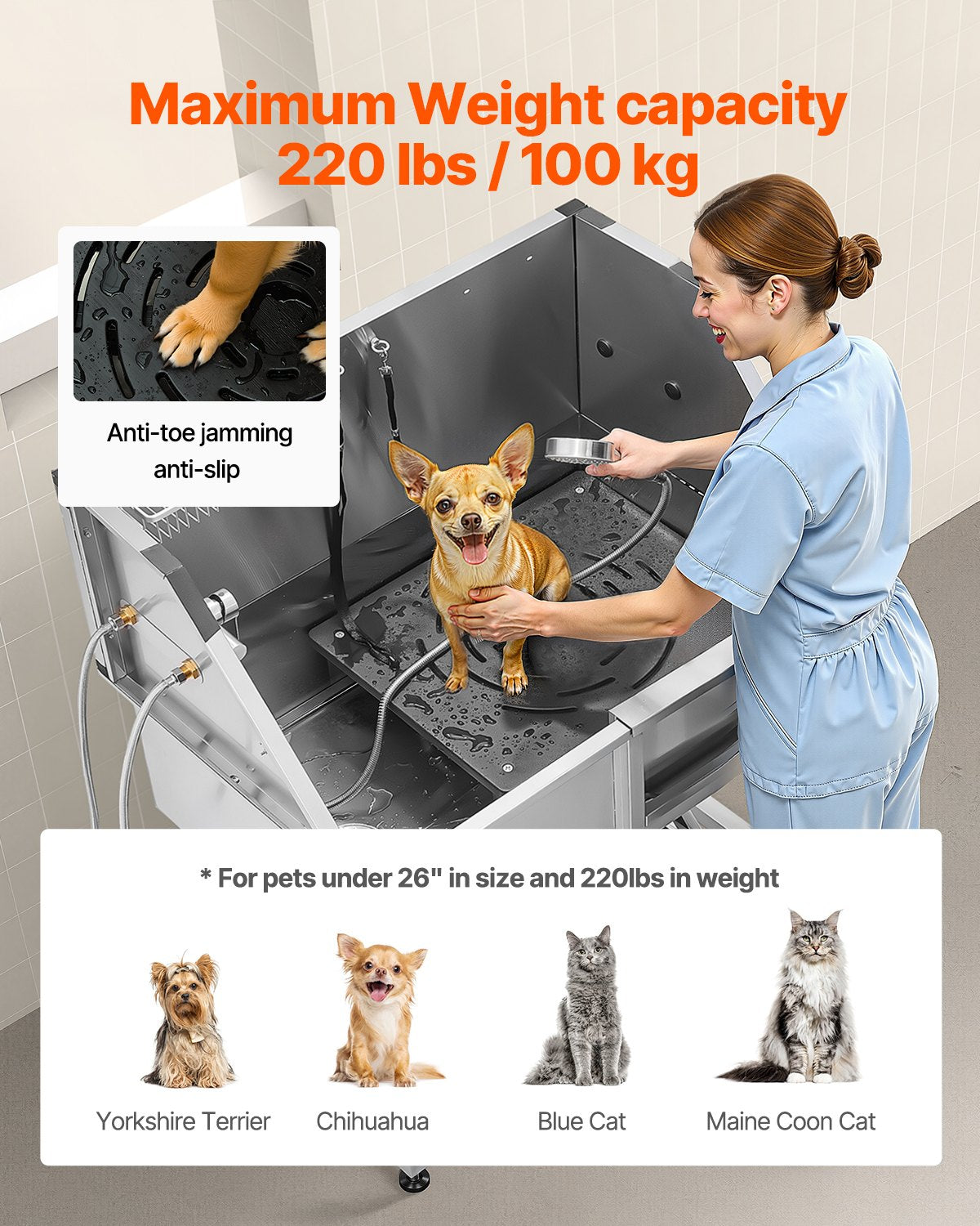 38" Dog Grooming Bath Tub Stainless Steel w/ Stairs Faucet Showerhead