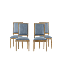 [Set of 4] French Country Dining Chairs - Elegant Cane Backrest & Upholstered Seats with Fluted Legs - Rustic Weathered Finish - Solid Rubberwood Frame - Vintage Inspired Kitchen & Dining Room Chairs