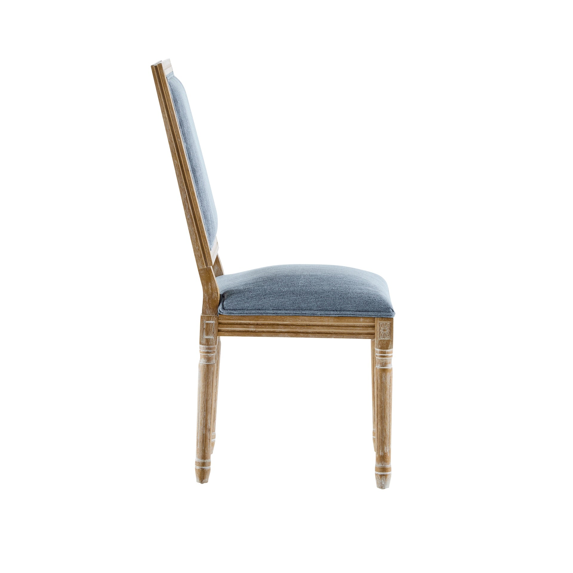 [Set of 4] French Country Dining Chairs - Elegant Cane Backrest & Upholstered Seats with Fluted Legs - Rustic Weathered Finish - Solid Rubberwood Frame - Vintage Inspired Kitchen & Dining Room Chairs