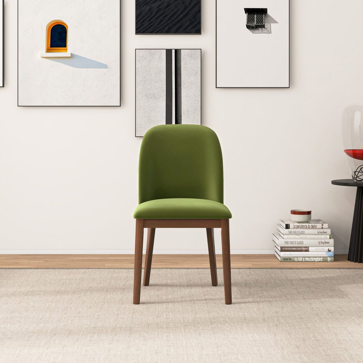 Kaitlyn Mid-Century Modern Green Velvet Dining Chair (Set Of 2) with Solid Wood Legs, 34.3"H x 19.3"W x 23"D Velvet Fabric Upholstered Kitchen Side Chairs