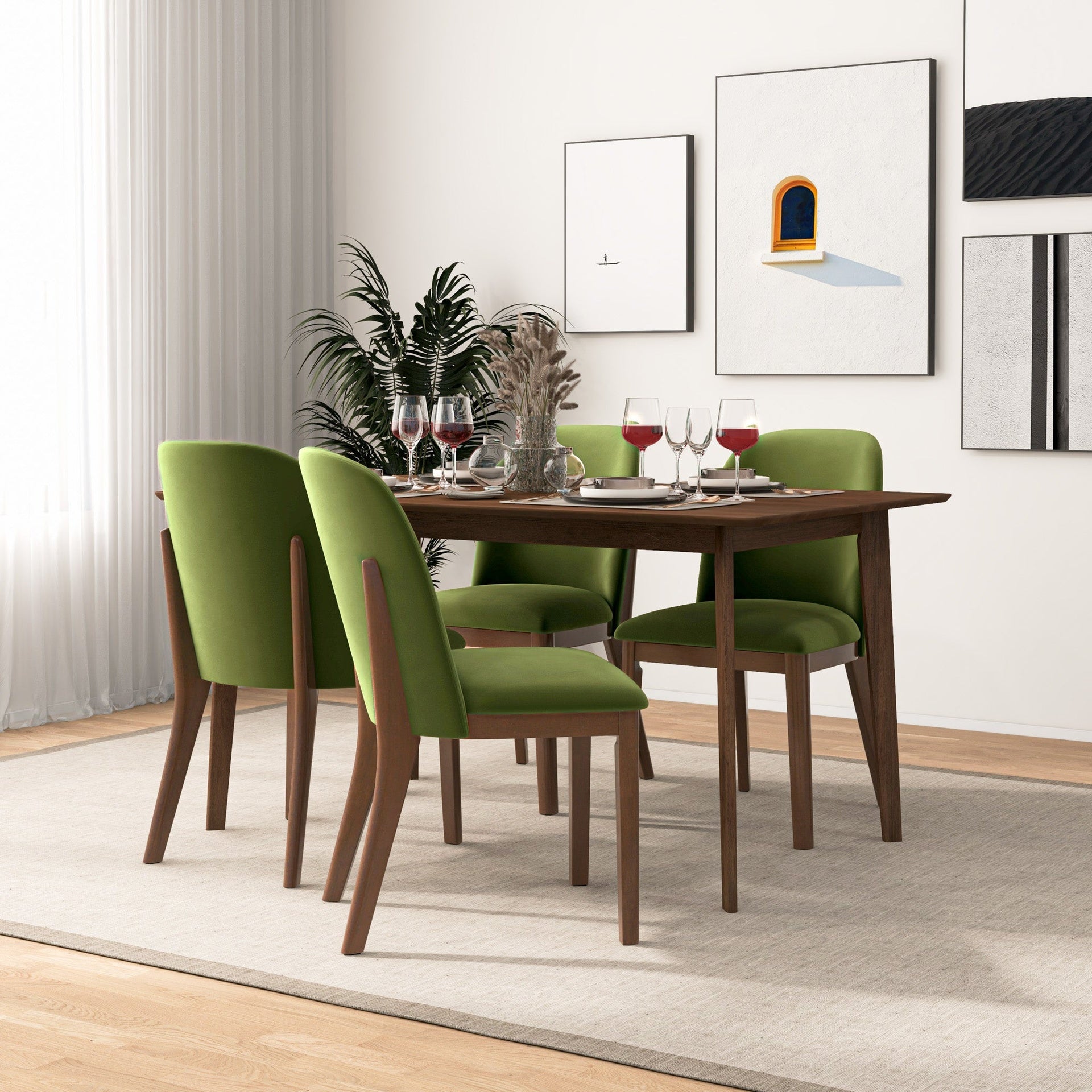 Kaitlyn Mid-Century Modern Green Velvet Dining Chair (Set Of 2) with Solid Wood Legs, 34.3"H x 19.3"W x 23"D Velvet Fabric Upholstered Kitchen Side Chairs