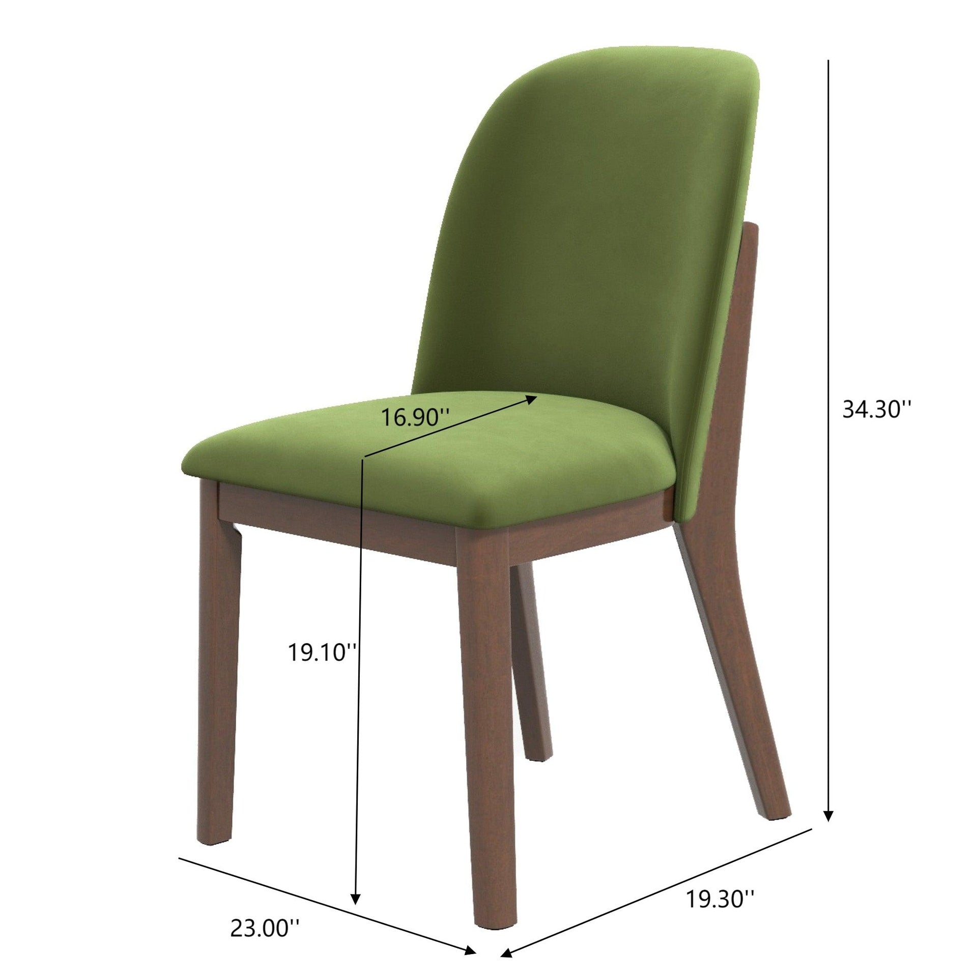 Kaitlyn Mid-Century Modern Green Velvet Dining Chair (Set Of 2) with Solid Wood Legs, 34.3"H x 19.3"W x 23"D Velvet Fabric Upholstered Kitchen Side Chairs