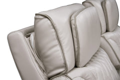 Jazmina 74"W Ice White Leather Aire Transformer Power Reclining Loveseat with Power Headrest, Bluetooth Speakers, LED Lights, USB & USB-C Ports, Storage & Cupholders