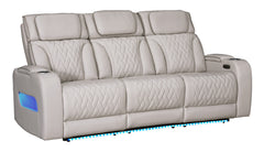 Jazmina Ice Leather Aire Transformer Power Reclining Sofa & Loveseat Living Room Set w/Power Headrest, Bluetooth Speakers, LED, Wireless Charging Drop-Down Table, USB Ports, Storage & Cupholders