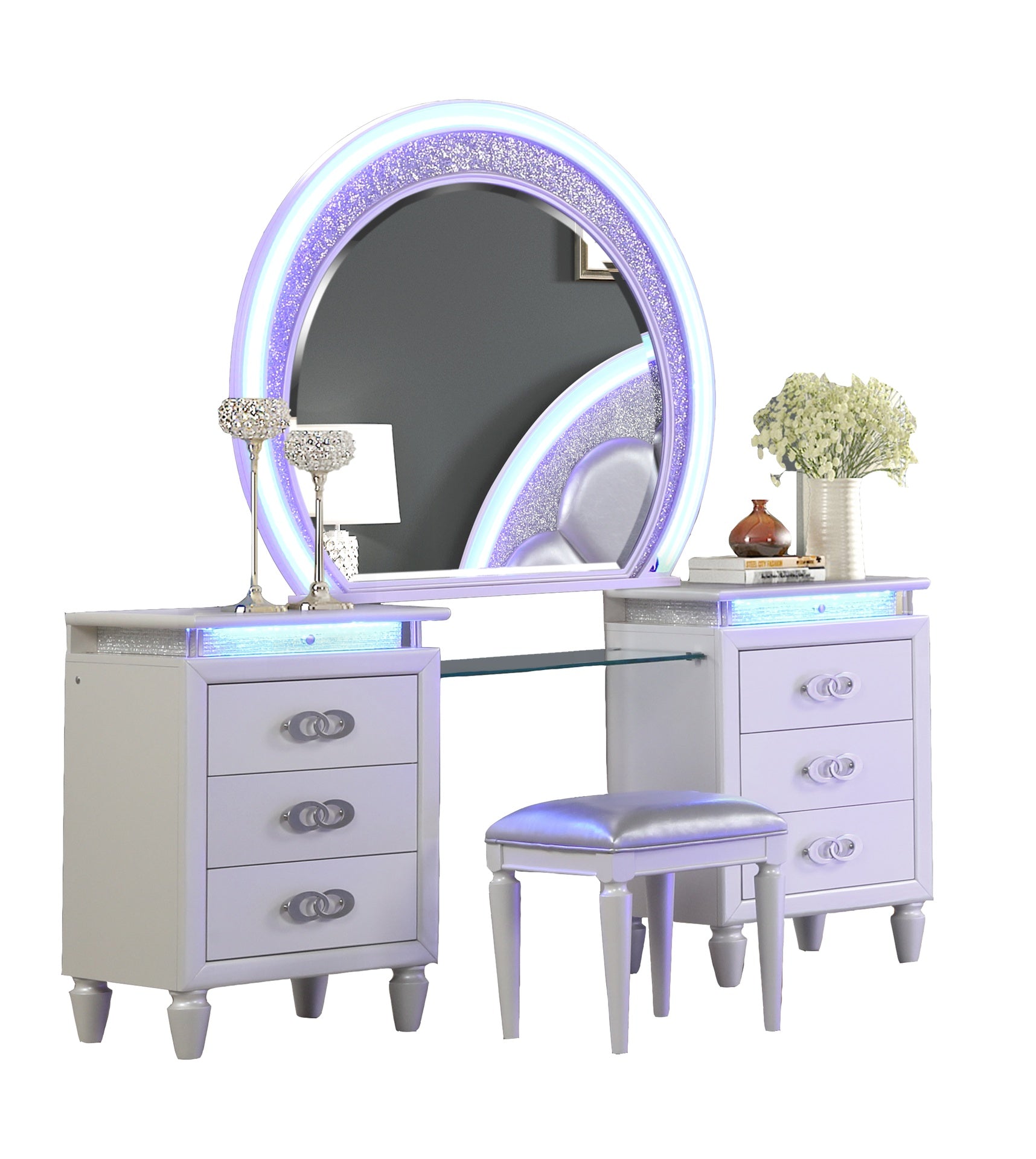 Perla LED Vanity Set Made with Wood in Milky White