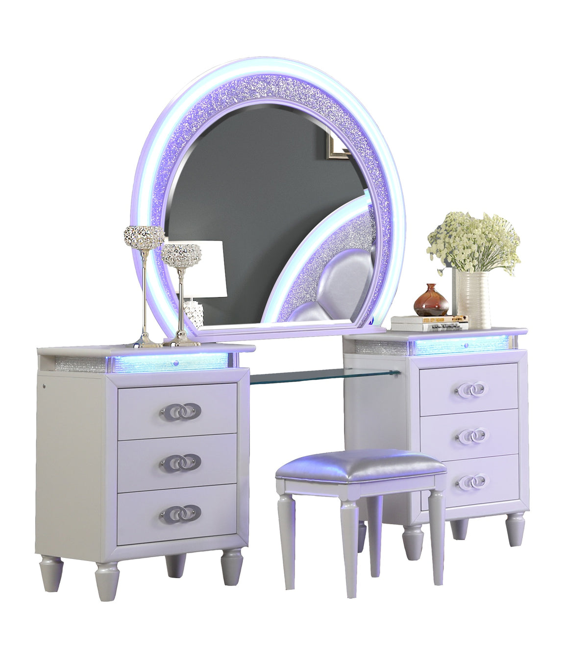 Perla LED Vanity Set Made with Wood in Milky White