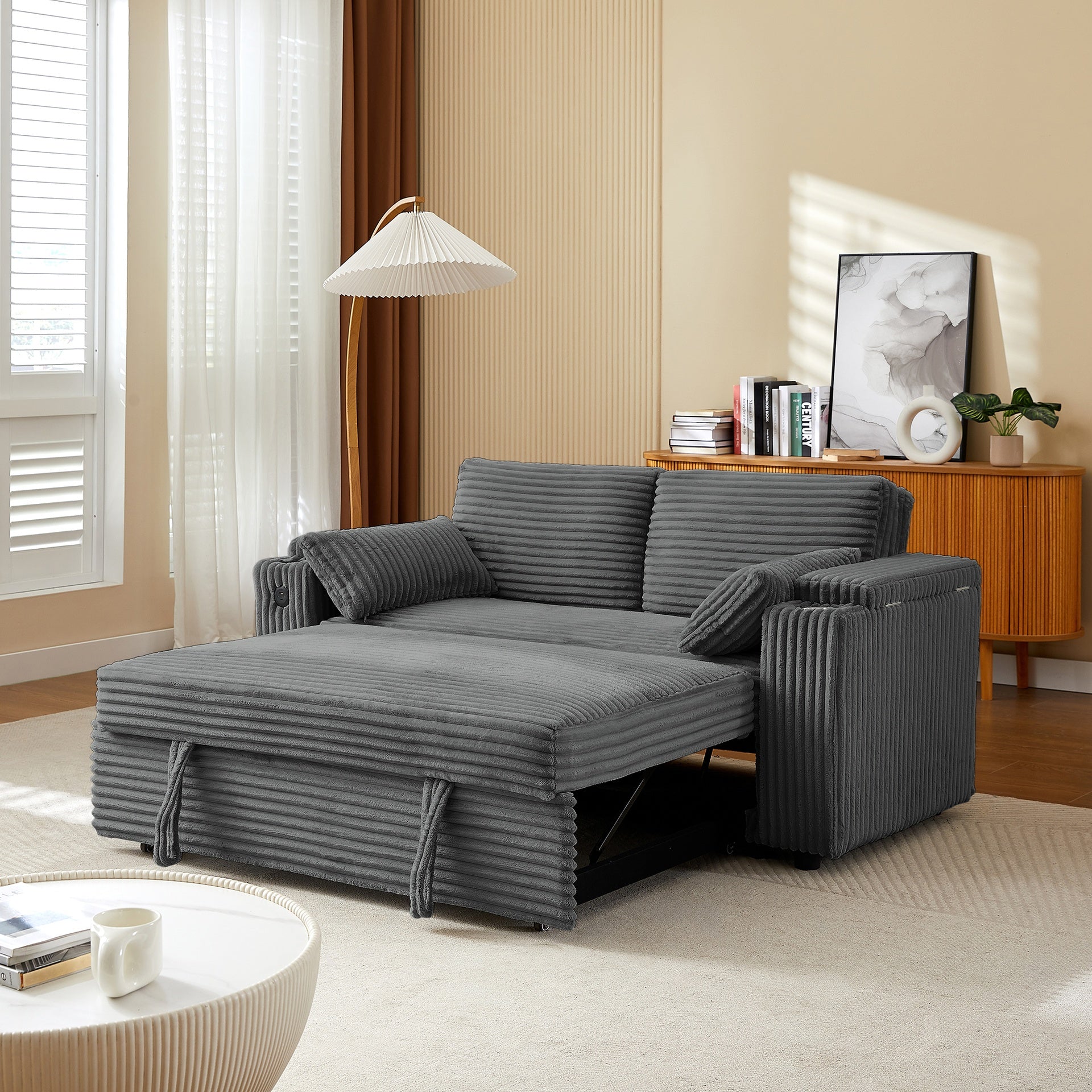 Dark Grey  Fabric Sleeper Sofa Bed