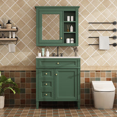 30'' Bathroom Vanity with Top Sink, Modern Bathroom Storage Cabinet with 2 Drawers and a Tip-out Drawer, Freestanding Vanity Set with Mirror Cabinet, Single Sink Bathroom Vanity (Same as SW000126AAF)