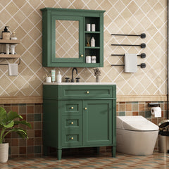 30'' Bathroom Vanity with Top Sink, Modern Bathroom Storage Cabinet with 2 Drawers and a Tip-out Drawer, Freestanding Vanity Set with Mirror Cabinet, Single Sink Bathroom Vanity (Same as SW000126AAF)