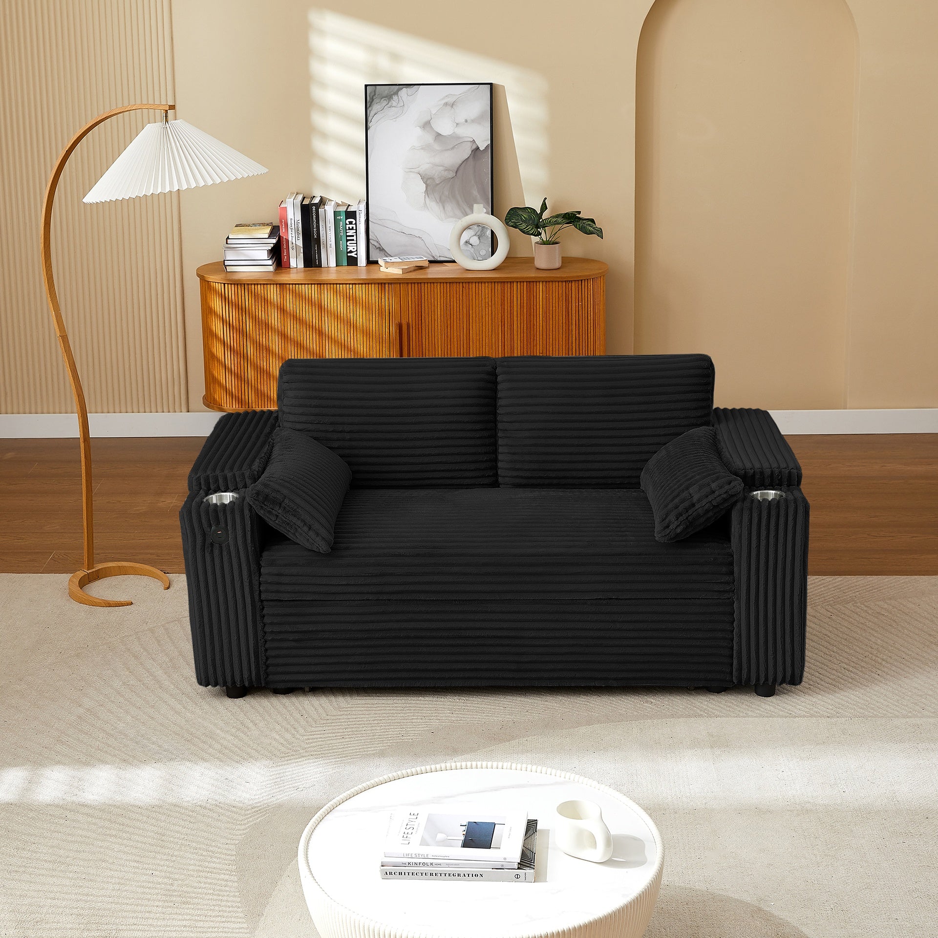 Black  Fabric Sleeper Sofa Bed