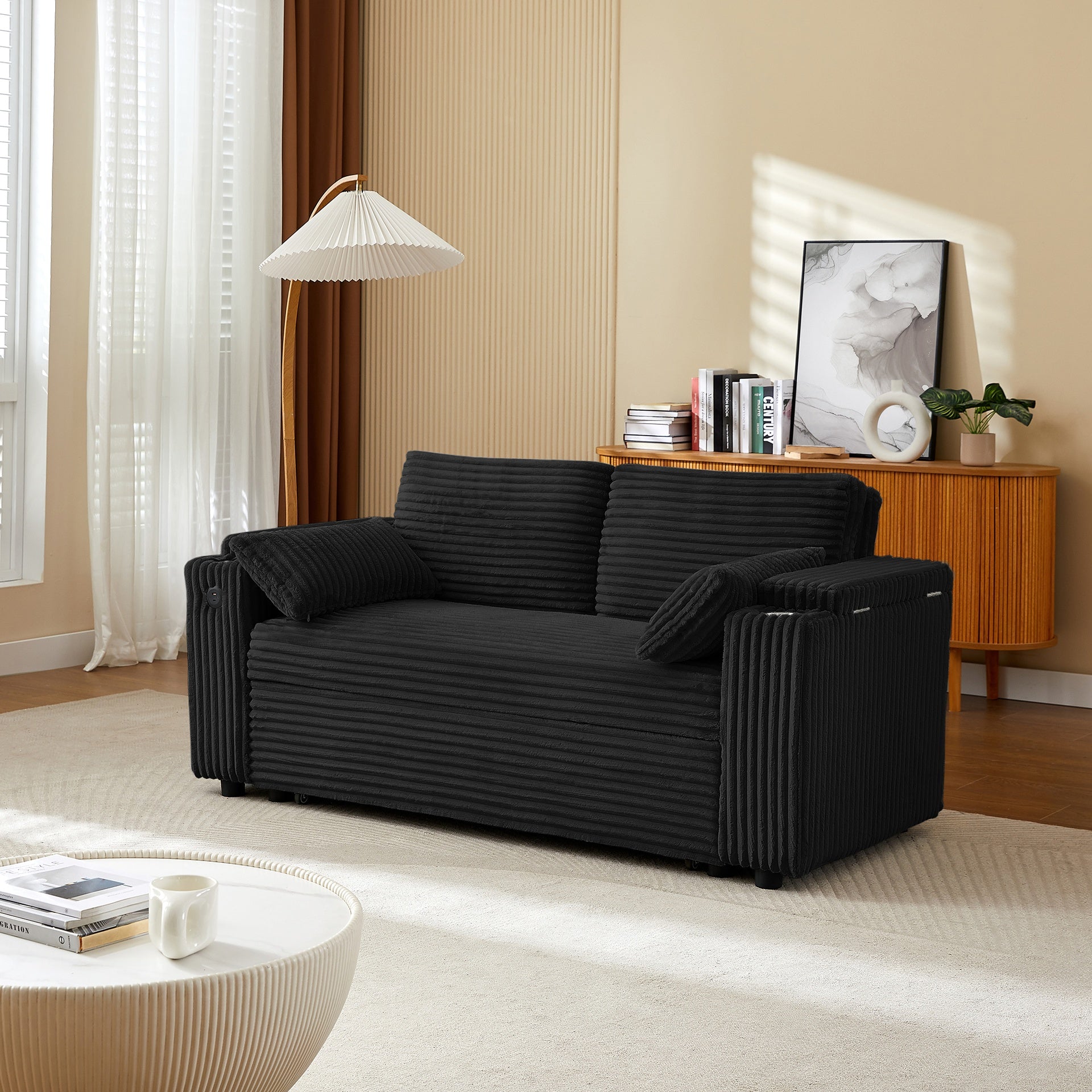 Black  Fabric Sleeper Sofa Bed