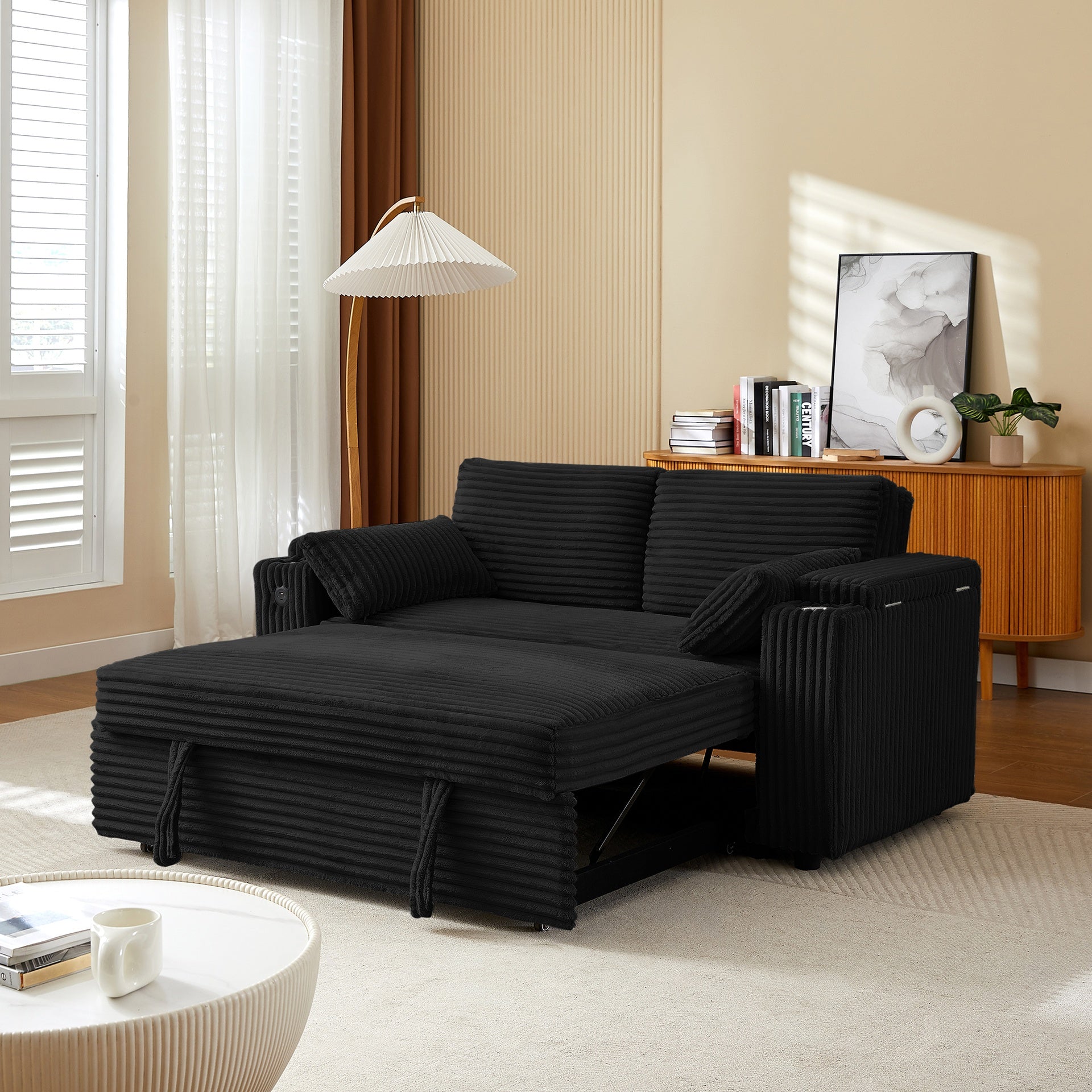 Black  Fabric Sleeper Sofa Bed