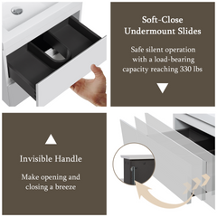 24" Floating Bathroom Vanity with Sink, Modern Wall-Mounted Bathroom Storage Vanity Cabinet with Solid Surface Top Basin and Soft Close Drawers, Fully Assembled Glossy White CM-24V11-24GW