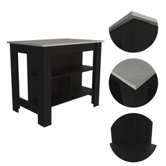 Cala Kitchen Island, Four Legs, Three Shelves  -Black / Ibiza Marble