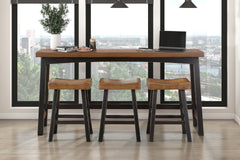 Transitional 4-Piece Counter Height Set, Table and Counter Height Stools Black and Brown Finish Solid Rubberwood Furniture