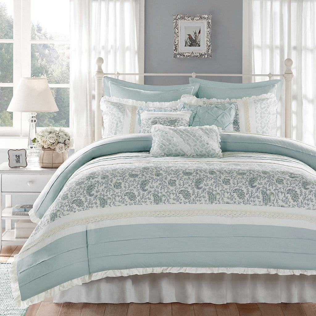 Queen 9 Piece Cotton Percale Duvet Cover Set